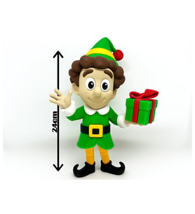 3D Baskı Neşeli Yılbaşı Elfi - Dekoratif Hediye Paketili Elf Heykelcik - 24 cm Noel Karakteri