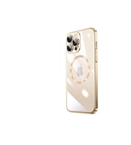 Apple iPhone 14 Pro Uyumlu Kılıf Wireless Şarj Özellikli Sert PC Zore Riksos M-safe Kapak (Gold)
