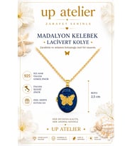 925 Ayar Gümüş İthal Zincirli Lacivert Sedefli Gold Kelebek Madalyon Kolye 40-45cm Ayarlanabilir