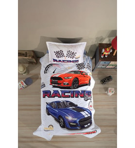 Clasy %100 Pamuk Dört Mevsim Set Tek Kişilik Racing Drag V1 Mavi
