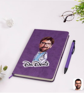 BK Gift Kişiye Özel Erkek Doktor Karikatürlü Mor Termo Deri Defter Kalem Seti Model 8