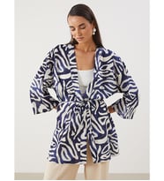 LCWAIKIKI Classic Mavi Şal Yaka Desenli Oversize Kadın Kimono