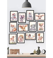 12 Parça Çerçeve Görünümlü Çocuk Odası Bebek Hayvanlar Temalı Mdf Tablo Seti (80x80 Cm)
