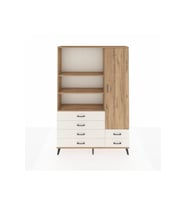 Arges Dolap 7 Raflı 6 Çekmeceli Tek Kapaklı  132x30x195 Çam-Çam/Aytaşı