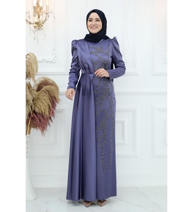 Burçin Abiye Elbise İndigo ISR924