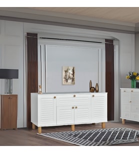 Helena Konsol Beyaz 4 Kapaklı 1 Çekmeceli Ahşap Detaylı 160x80x44 Cm