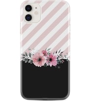 Apple iPhone 11 12 13 Mini Kılıf Desemli Silikon Strip Pink Flowers 1396