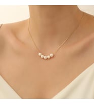 925 Ayar Gümüş Cream Tatlısu İncisi Kolye-8mm (Gold)