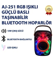 AJ251 RGB Işıklı Güçlü Baslı Taşınabilir Bluetooth Hoparlör