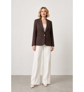 Kadın Tek Düğmeli Blazer Ceket – 3 Düğme Kol Detaylı Y26-CE 414 - Kahverengi