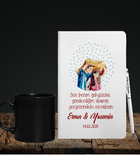 Sevgililer Gününe Özel Defter Kalem & Siyah Varil Kupa Hediye Seti 25