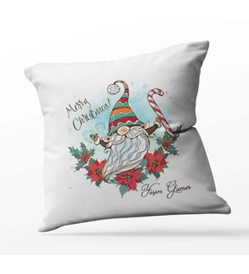 Kişiye Özel Gnome Cüce Temalı Saten Kare Yastık (Beyaz)