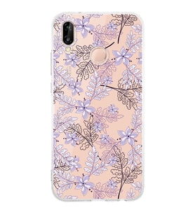 PrintiFy Huawei P20 Lite Uyumlu Kamera Korumalı Floral Lila Tasarımlı Şeffaf Silikon Kılıf
