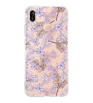 PrintiFy Huawei P20 Lite Uyumlu Kamera Korumalı Floral Lila Tasarımlı Şeffaf Silikon Kılıf