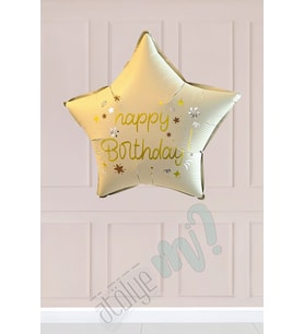 Krem Happy Birthday Yazılı Yıldız Folyo Balon