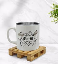BK Gift Kişiye Özel Kaligrafi İsim Tasarımlı İçi Siyah Renkli Kupa Bardak Model 3