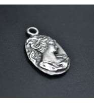 Vintage Cameo Kolye Ucu - Antik Gümüş Kaplama - Kod:238