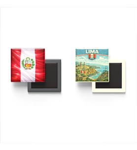 Buzdolap Magnetleri - Peru Bayrağı ve Lima Retro Tema - 2'li Set Magneti
