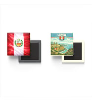 Buzdolap Magnetleri - Peru Bayrağı ve Lima Retro Tema - 2'li Set Magneti