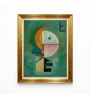 Tablore Geometrik Soyut Kandinsky Tarzı Çerçeveli Tablo - Modern Salon Duvar Dekoru Yeşil