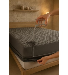 Alezi Pamuklu Kapitone Fitted Full Kenar Sıvı Geçirmez Yatak Koruyucu Gri (180 x 200)