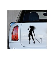 Elinde Kırbaç Olan Kız Sticker Yapıştırma Etiket 25cm Siyah