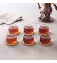 12 Parça El Yapımı Bambu Çay Seti - El Yapımı Bambu Bardak Altlığı - 6 Kişilik Fincan Takımı