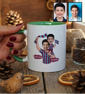 Kişiye Özel Karikatürlü Bordo Mavi Taraftar Baba Oğul Kupa Bardak Babalar Günü Hediyesi