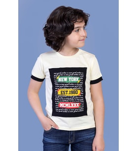 Toontoy Erkek Çocuk Kolları Garni Detaylı Yazı Baskılı Tişört (Sarı)
