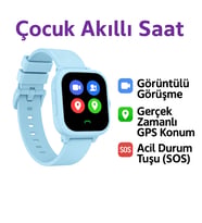Sim Kartlı GPS'Lİ Kameralı Görüntülü Görüşmeli Çocuk Güvenliği İçin Akıllı Saat (Ebru Mavi)