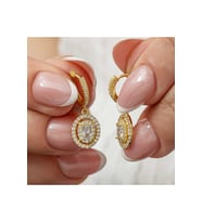 Gümüş Gold Oval Taşlı Sallantılı Küpe CSR2185705