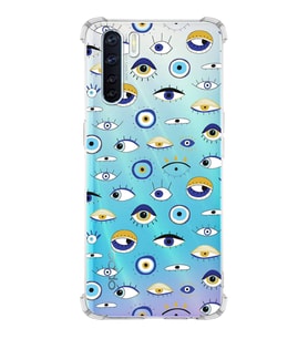 PrintiFy Oppo A91 Uyumlu Nazar Boncuğu 2 Baskılı Şeffaf Köşe Korumalı Antişok Kılıf