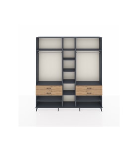 Arges Dolap 11 Raflı 4 Çekmeceli 2 Askılı 220x30x243 Antrasit-Antrasit/Çam