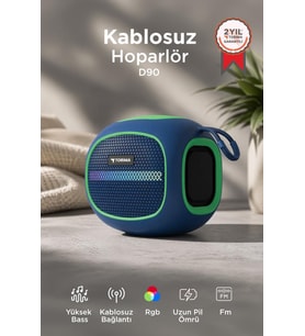 Torima Bluetooth Hoparlör Taşınabilir Kablosuz Speaker FM Radyo USB TF Kart 5W D90 Mavi