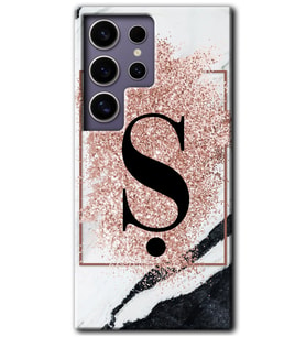 Galaxy S24 Ultra Kılıf HD Desen Baskılı Kılıf - Pembe Mermer Desenli Ş Harfi