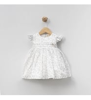 YAZLIK ÇİÇEK BASKILI OMUZLARI FIRFIRLI BEBE KIZ ELBİSE (Gri)