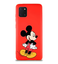 Samsung Galaxy Note 10 Lite Soft Premier Kapak Mickey Mouse-D Tasarımlı Silikon Kılıf - Kırmızı (Şeffaf)
