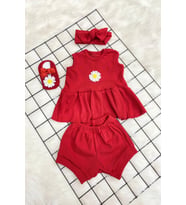 Yeni Sezon Bandana ve Çorap Aksesuarlı Ribana Şortlu Takım (Kırmızı)