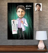 Kişiye Özel Karikatür Baskılı Ahşap Tablo Tıp Bayramı Göz Doktoru Erkek-1 30x40