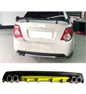 Chevrolet Aveo Sedan Sarı Difüzör Çiftli Yuvarlak Egzoz Görünümlü D Tip Difizör 2012 - 2016