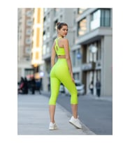 Neon Yeşil Ekstra Yüksek Bel Toparlayıcı Spor Kapri Tayt