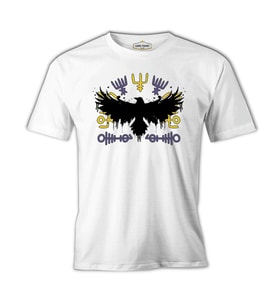 Raven Silhouette with Viking Symbols Beyaz Erkek Tshirt