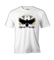 Raven Silhouette with Viking Symbols Beyaz Erkek Tshirt