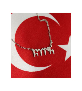 925 Ayar Gümüş Göktürkçe Türk Yazılı Kolye (Gri)