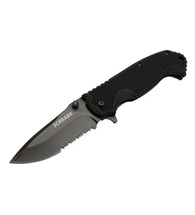 Schrade 5-1 Siyah Kamp Çakı 20cm- Yarı Otomatik, Testere Detaylı, Kemerlikli