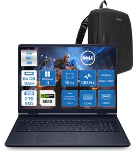 Dell Alienware 16 Aurora AC16250 Intel Core 7 240H 64GB Ddr5 2tb SSD Windows 11 Home 8gb RTX5060 16 Inç 2K(2560×1600) Wqxga 120Hz Wva Gaming Laptop AC16250C71615U56NH39 + Zetta Çanta