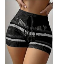 Kadın Belinden Bağlamalı Mini Triko Short (Siyah)