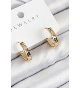 Pirinç Zirkon Taşlı Halka Model Gold Renk Kadın Küpe (Altın)