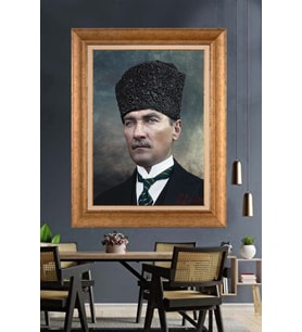 Altın Varaklı Çerçeveli Paspartulu Atatürk Tablo nh413 (Gold)