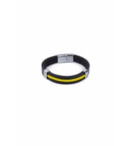 Klasik 3 Parçalı Gerçek / Hakiki Deri Bileklik - Mıknatıs Kilitli - Siyah & Sarı - Unisex